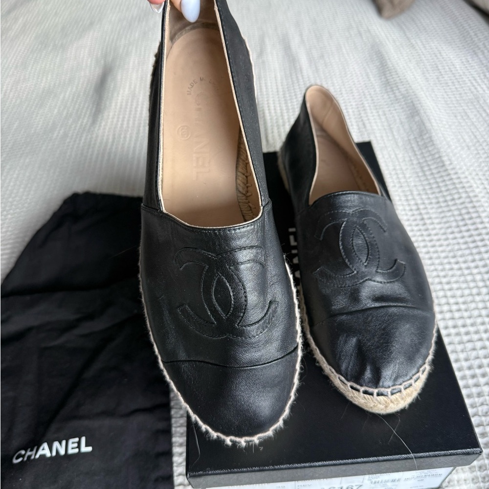Chanel Black Leather Espadrilles |39